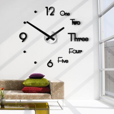 China LUMINOVA Amazone Custom European Acrylic Clasico Rohs Quartz Movement 3D DIY Silent Needle Wall Clock Large Black Reloj De Pared for sale