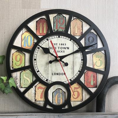 China Antique MDF 10 12 16 Simple Design Rustic Retro Antique European Style Home Decor 24 Inch Rustic Wooden Wall Clocks For Gift for sale