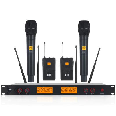 China Headset Microphone High Quality Wireless Microphone System UHF Microphone 4 Channel Dynamic Professional 2 Handheld2 Bodypacks Mic for sale