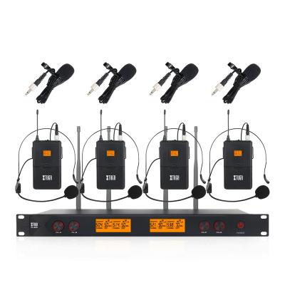 China Headset Microphone High Quality Wireless Microphone System UHF Microphone 4 Channel Dynamic Professional 4 Bodypacks Stage Mic for sale