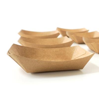 China Factory Recyclable Direct Food Disposable Water Coated Kraft Paper Ship Tray Food Packaging Boxes for sale