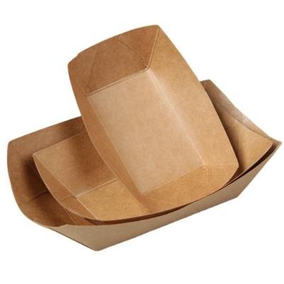 China Customized Recyclable Disposable Food Burger Water Coated Kraft Paper Ship Tray Food Packaging Boxes for sale