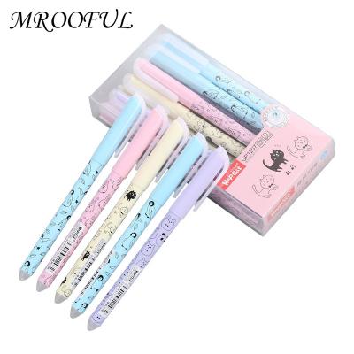 China 4Pcs/Set Cat Erasable Pen 0.38mm Normal Cute Washable Magic Gel Pen Blue Ink Refills Kids School Stationery Office Accessories for sale