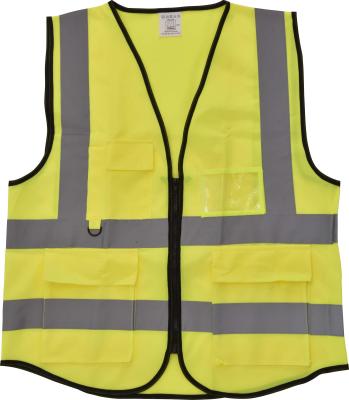 China Proof Polyester Mesh Wholesale Lime Green High Visibility Zipper Zipper Safety Vest With 4 Reflective Stripes for sale