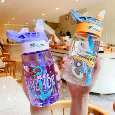 China 16OZ Children Cute Portable Leakproof Straight Drink Plastic Water Bottle With Straw Custom Logo for sale