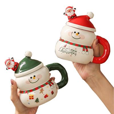 China Cute Snowman Santa Design Ceramic Christmas Milk Cup Mug With Gift Box American Style for sale