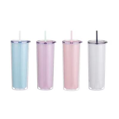 China 24oz Eco-friendly Colorful Plastic Acrylic Water Bottles Double Wall Tumbler Cups for sale