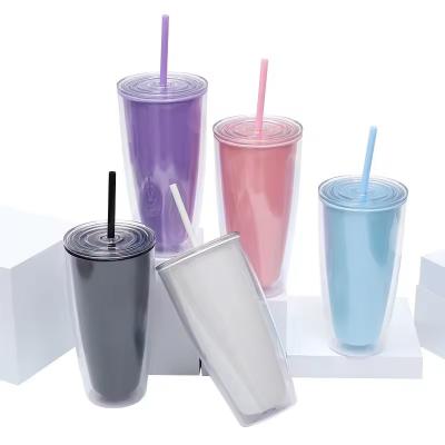 China TOUR Aplicable Adultos 24 oz libre de BPA de doble pared de plástico tumbler con paja y tapa en venta