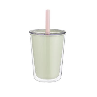 China Straw Cup Custom Double Wall Plastic Water Bottle With Straw for Large Capacity Beverages for sale