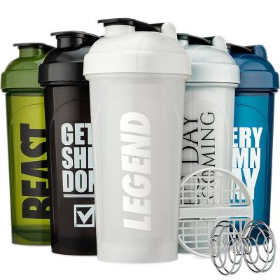 China 700ml Shaker Protein Fitness Gym Water Bottle Plastic Shaker Cup with Stainless Ball for sale