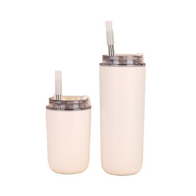 China 500ml Custom Logo Double Wall 304 Stainless Steel Vacuum Cup Coffee Tumbler With Straw for sale