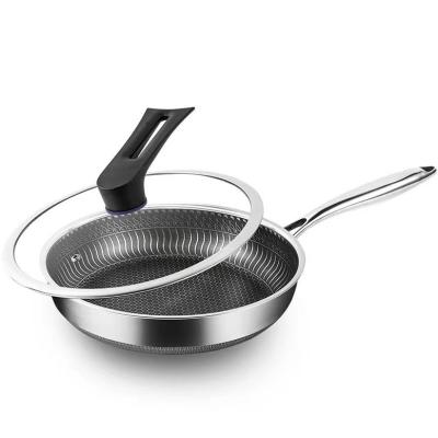 China Triply Layer Stainless Steel Hybrid Skillets with Non Stick Hex Clad Honeycomb Design for sale