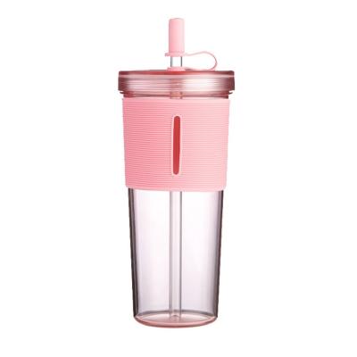 China Camp Outdoor Custom Logo Double Wall Milk Tea Straws Cup 700ml with Silicone Sleeve for sale