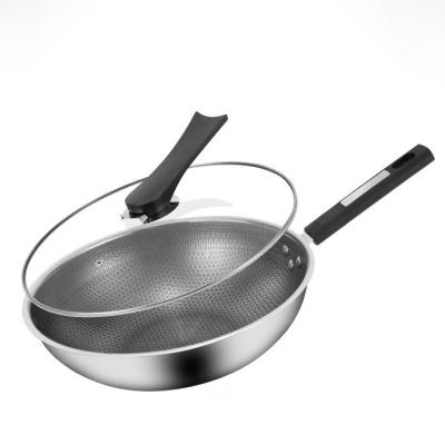 China Rust-resistant 304 Stainless Steel Wok with Non-stick Coating and Honeycomb Pattern for sale