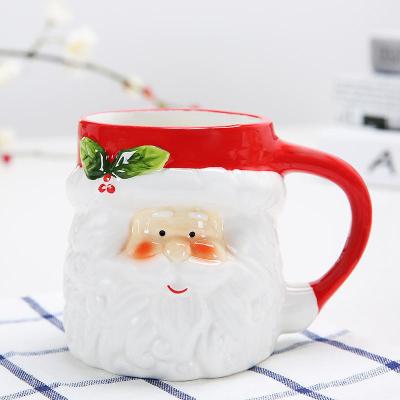 China Copo de Natal de desenho animado sustentável de 350ml, presente de Natal, taça de cerâmica de café com tampa 8*10Cm à venda