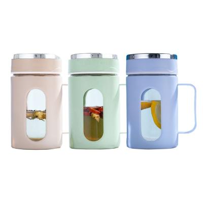 China Botellas de agua de vidrio con mango de logotipo personalizado para la promoción de tazas de agua caliente a prueba de fugas de oficina en venta