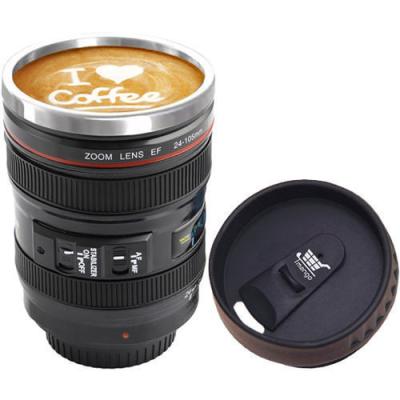 China Creative Double Wall Stainless Steel 400ml Camera Lens Shape Coffee Mug Travel Bottle for sale