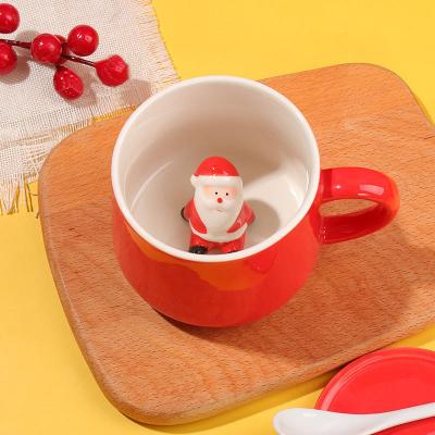 China Estilo minimalista 309g Natal cerâmica caneca de café 3D Animal Design para alegria de Natal à venda