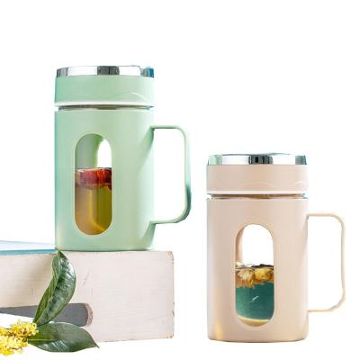 China Office Scented Tea Coffee Mug 500ml Glass Cup with Customized Color Lid and Handle for sale