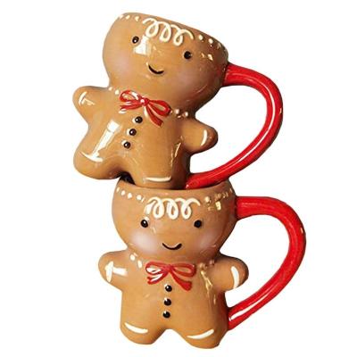 China 300 ml de desenhos animados Natal bonito 3D Homem de pão de gengibre cerâmica caneca de Natal sustentável e divertido à venda