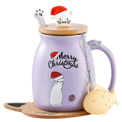 China 380ml Cute Purple Ceramic Coffee Cup Porcelana Muga de Natal Muga de Chá Muga de Leite Com Capa Lovely Kitty à venda