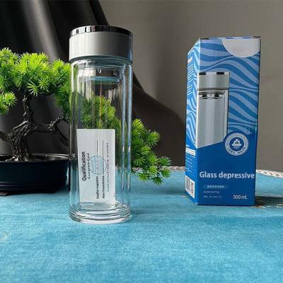 China Transparent Double Layer Custom Logo Glass Water Bottle with Lid 2023 Best Seller Top for sale