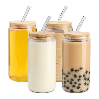 China 16oz Eis-Kaffee-Tasse Bubble Tee-Pop-Dose Bier Wein Getränk Glasbecher mit Glasstroh zu verkaufen