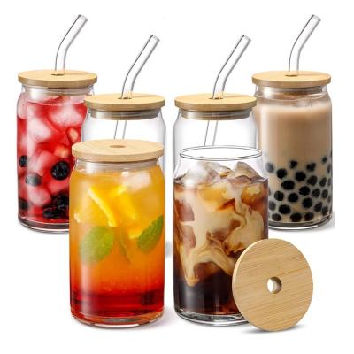 China 16 oz Can Shaped Bubble Tea Glass WITH LID for Juice Milk Beer Soda Glass Straws Included for sale