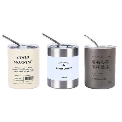 China Item Custom Logo 320ml/600ml Double Wall Stainless Steel Thin Straight Insulated Coffee Drink Cups With Lid And Straw for sale