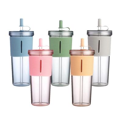 중국 BPA 무료 재사용 사무실 컵 700ml 플라스틱 텀블러 뚜?? 과 빨대 사용자 지정 로고 판매용