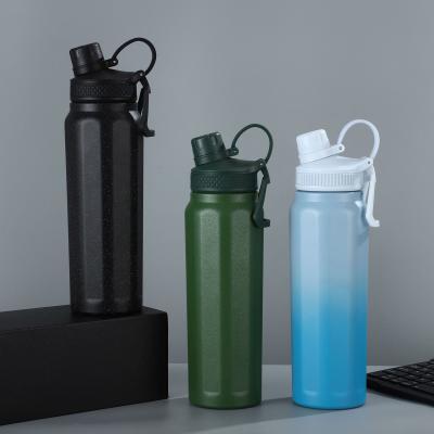 China Pauwblauw Vacuum Sport Thermische Flask Roestvrij staal Sport waterfles met handgreep Te koop