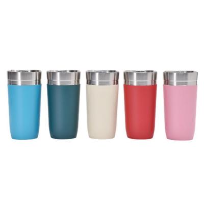 China 16oz Double Wall Stainless Steel Vacuum Insulated Travel Mug Tumbler Coffee Cup With Plastic Lid for sale