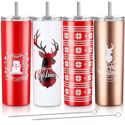 China Kerst 20 oz Skinny Beer Tumbler Geïsoleerde roestvrijstalen tumbler bekers met stro Te koop