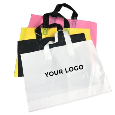 China Recyclable Plastic Glossy Retail Merchandise Bags Perfect For Shopping Handle Die Cut Plastic Bags for sale