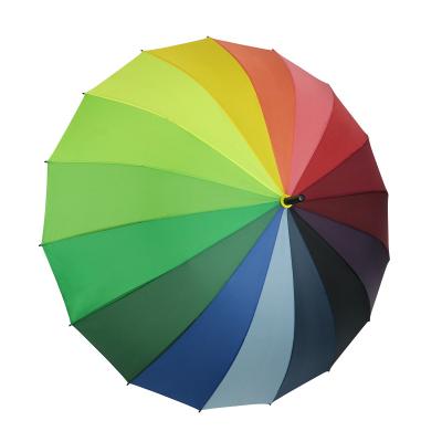 China Modern rainbow color umbrellas Straight Umbrella with colorful Fabric 16 colors rainbow umbrella for sale