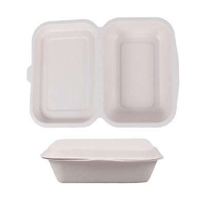 China Disposable Sugarcane Paper Bagasse Clamshell Food Containers Paper Pulp Tableware for sale