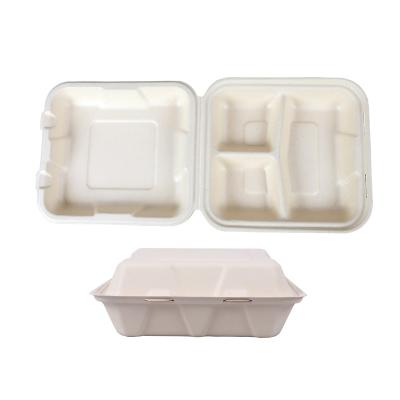 China Tableware Sugar Cane Bagasse Clamshell Disposable Compostable Paper Container for sale