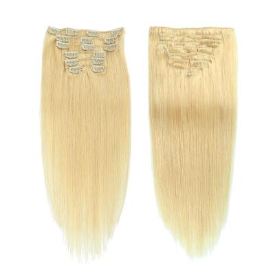 China Natural Wave Blonde 613 Clip In Hair Extension Cuticle Aligned 12A Raw Virgin Brazilian Hair 100 Remy Hair Extensions for sale