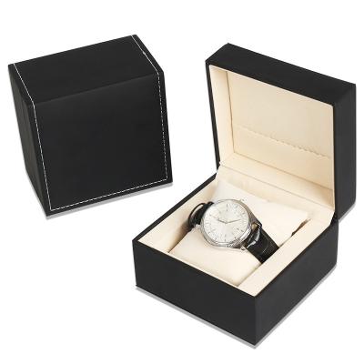 China Fashion Large and Small Size Matte Black Square High Quality Pu Leather Stitched Handmade Watch Box Watch Case for sale