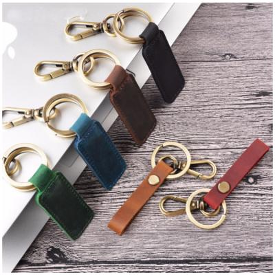 China Promotion Gift Mini Crazy Horse Key Chain Key Ring Holder Stand Leather Custom Genuine Leather Key Holder for sale