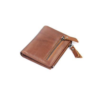 China Waterproof Genuine Leather Men's Wallet Coin Purse Bifold Shorts With Small Zipper Wallet Card Holder With Double Pockets for sale