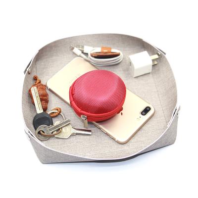 China Eco-Friendly Square Folding PU Leather Sundries Jewelry Tray Organizer Candy Holder Storage Tray Change Keys Coins Phone Box for sale