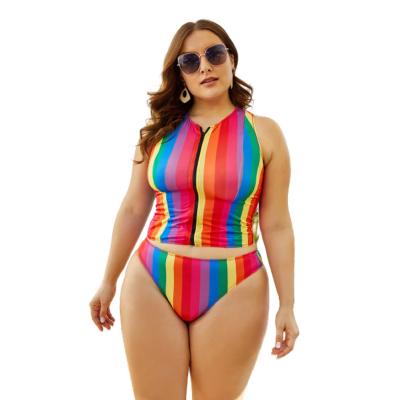 China Foreign Trade Breathable Large Size Conservative Zipper Split Triangle Swimsuit Color Bars Thin Beach Pool for sale