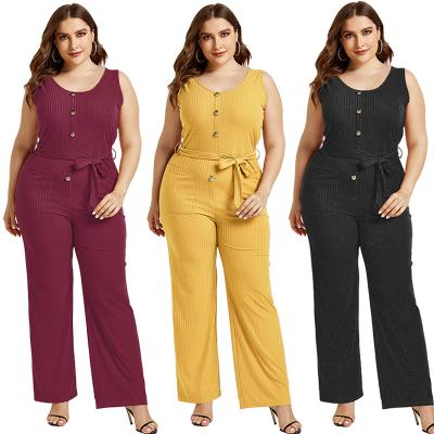 China European and American Style Breathable Solid Color Plus Size Women's Button Decoration Sleeveless Wide-Leg Overalls for sale