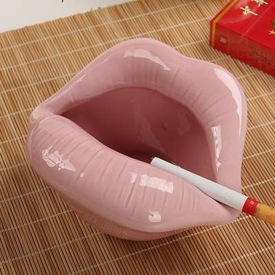 China New KOREAN Modern Design Light Red Lips Ceramic Cigarette Ashtray Holder For Home (Light Red) for sale