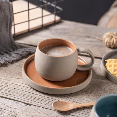 China Coarse ceramic hollow plate of viable simple ceramic design office afternoon tea coffee mug creative set cup INS for sale