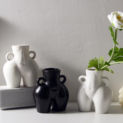 China CLASSIC Human Glossy Ceramic Body Shape Flower Pot Flower Shape Butt Matte Flower Vase for sale