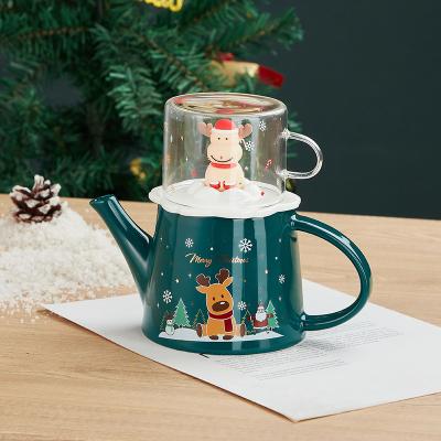 China New Design Elk Cartoon Elk Christmas Viable Snowman Hit Amazon Ceramic Coffee Tea Mug Gift Boxed With Glass Cup And Tea Infuser for sale