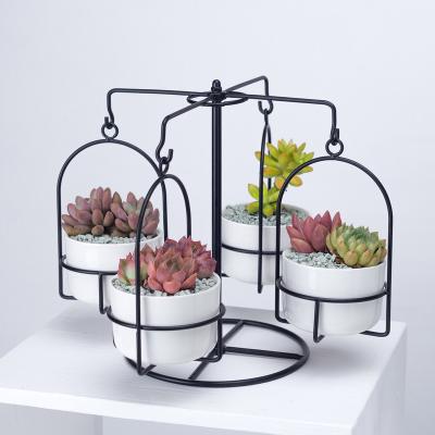 China Nordic Creative Carousel Hanging Basin Around Flowerpot Combination Iron Frame Ceramic Nordic Succulent Set for sale