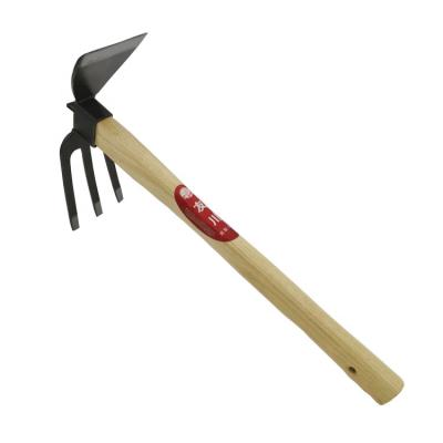 China Two Way Heat Treated Carbon Steel FARMING GARDEN Hoe and DIGGING Rake 2 in 1 Garden Tools Wooden Handle for sale